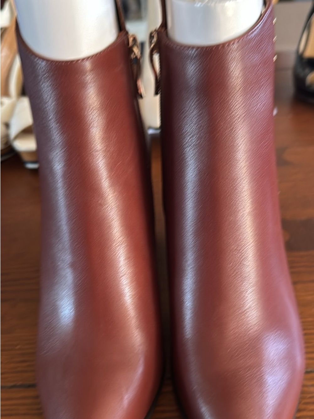 Women’s Chestnut Brown Ankle Boots with Gold Stud Detail - Picture 3 of 5